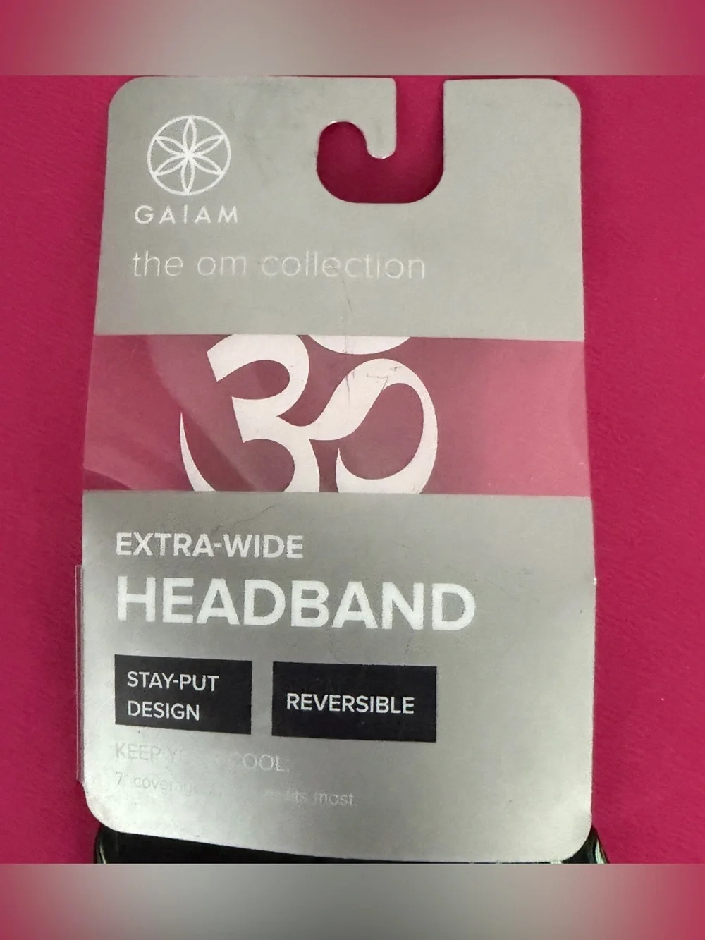 GAIAM Reversible Striped Teal and Black 7” Wide Headband w/Stay put design! NWT